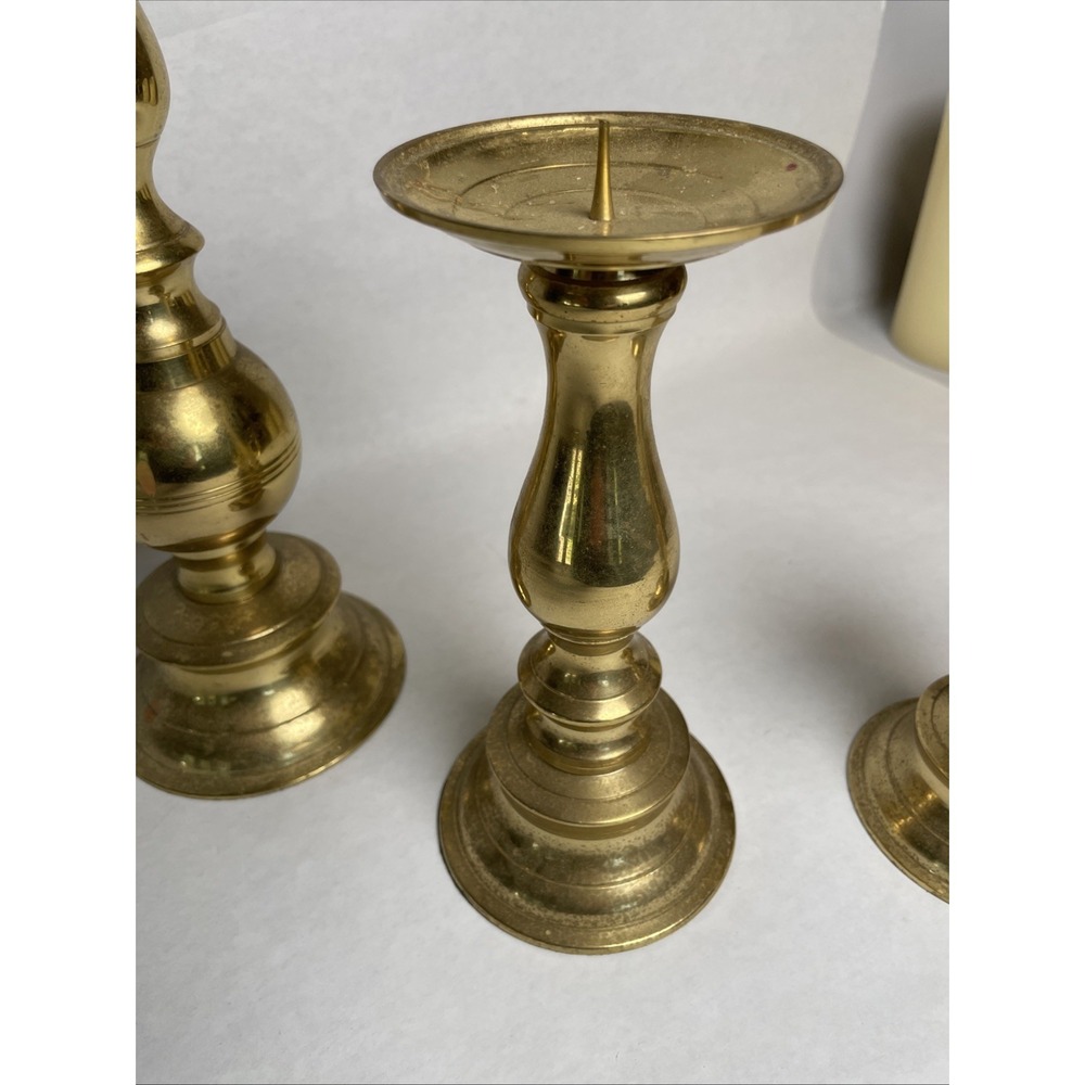 Vintage Brass Graduated Candlestick Holders Set of 3 Taper Mid Century Decor - Picture 5 of 9